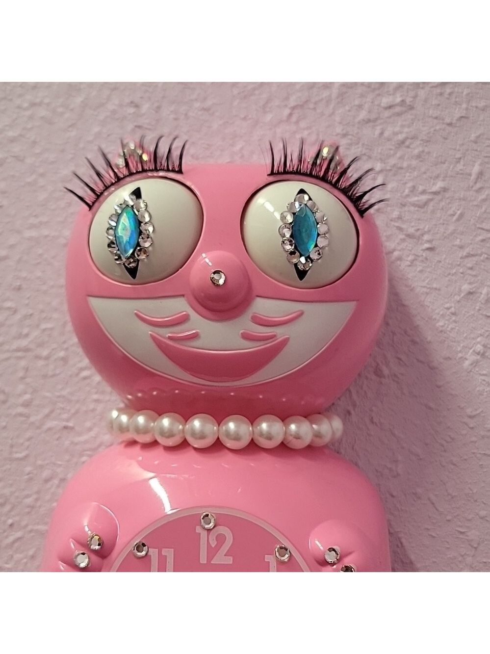 Jeweled Flamingo Pink Lady Kit-Cat Klock clock RARE Vintage